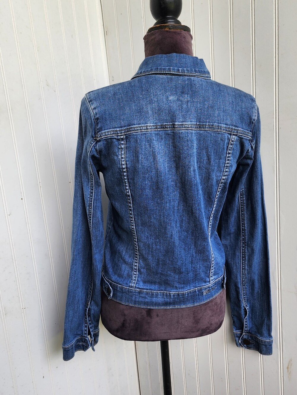Kut From The Kloth Blue Stretch Fitted Crop Denim Jacket Faithfully Sz M - Picture 5 of 15